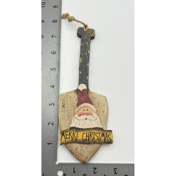 Rustic Merry Christmas Santa Claus Wooden Shovel Ornament Hand Painted Folk Art - Picture 4 of 7